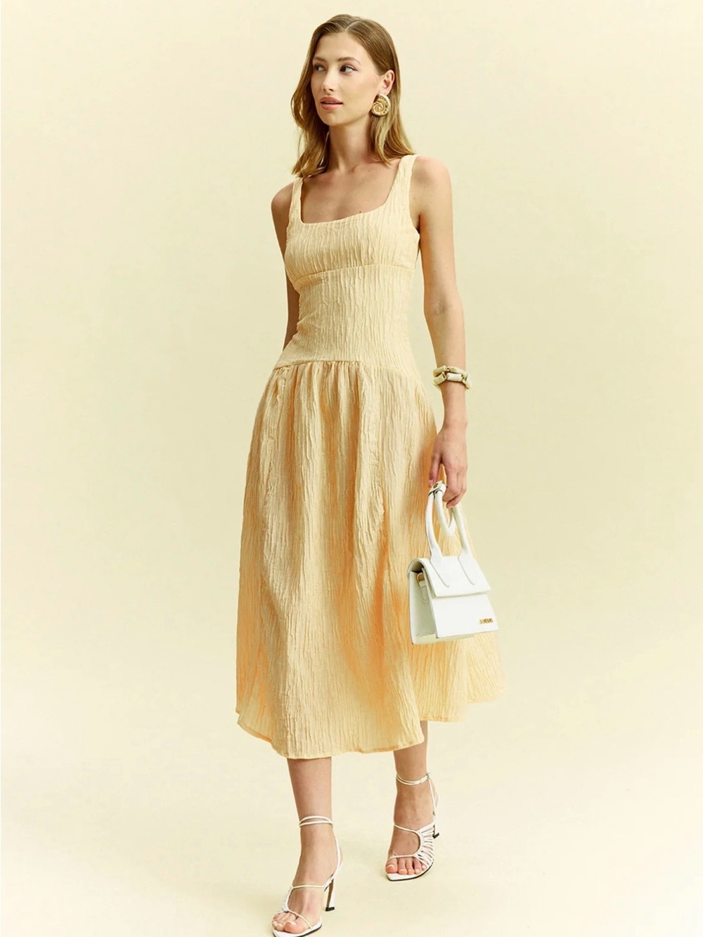 Zara Cream Textured Backless Midi Dress
